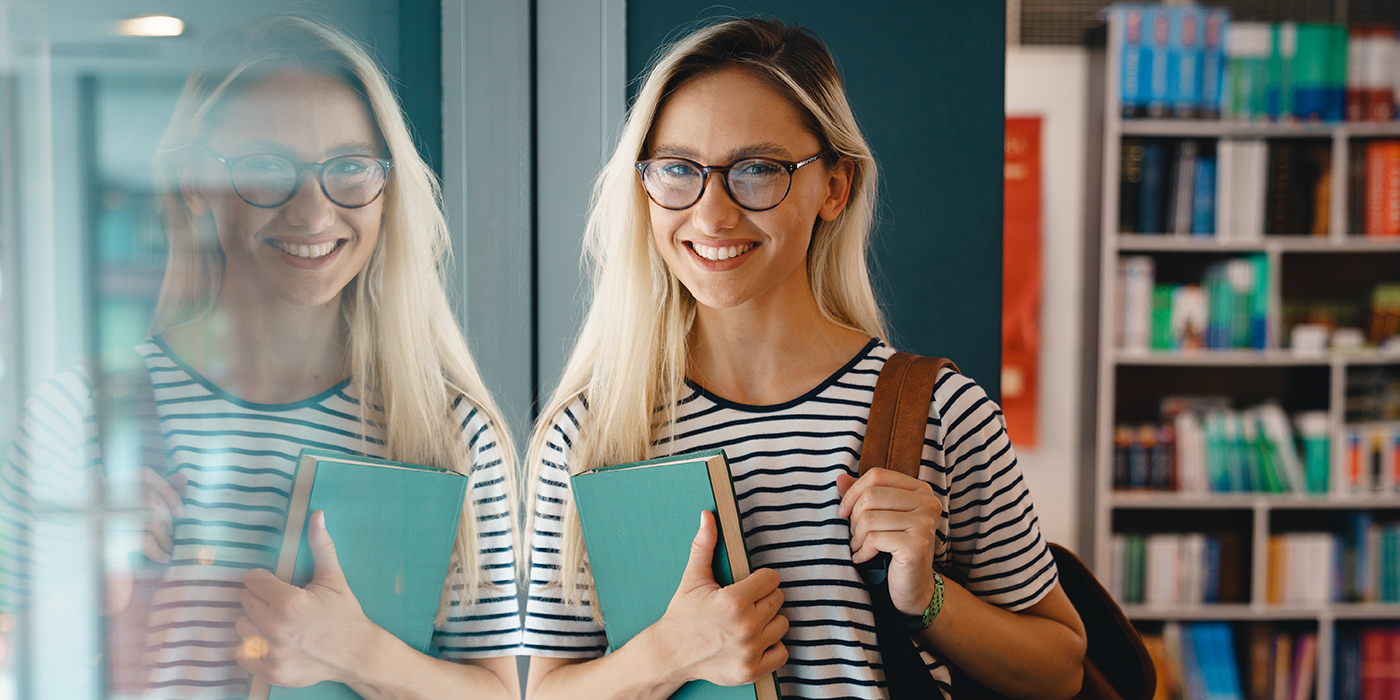 A woman holding a book