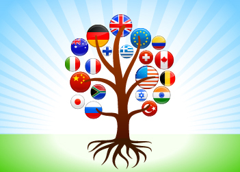 A tree with various country flags as leaves